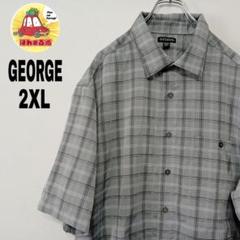 usa古着 GEORGE　半袖ボタンシャツ2XL　グレーブラック　チェック