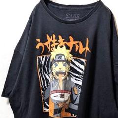 ナルト うずまきナルト ラーメン一楽 デカロゴ Tシャツブラック黒3XL古着