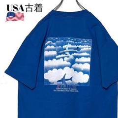 00sUSA古着 企業物Tシャツ ユナイテッド航空 青 XL 飛行機tシャツ