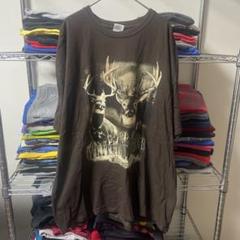 90sギルダン茶系ブラウンメンズシカ鹿アニマルtシャツUSA直輸入 動物古着