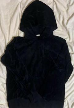 GU ベロア　生地　パーカー　フード付き　黒　服　Mサイズ　古着　ジーユー