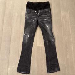 DSQUARED2 ダメージ加工 ダークグレー フレアデニムパンツ 48 DSQUARED2 ダメージ加工 ダークグレー フレアデニムパンツ 48