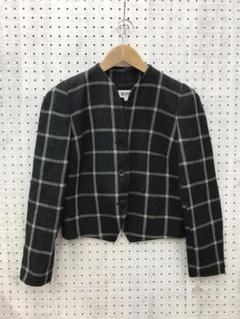 ITAlY古着　MANI クラシカルモード 格子柄ノーカラーツイードジャケット