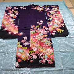 紫地に豪華な花がら振袖　しつけ糸付