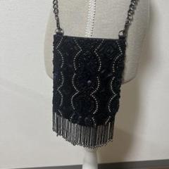 ビーズ刺繍 ブラックショルダーバッグ