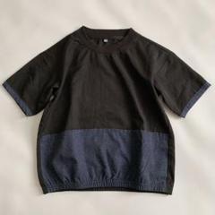 美品 黒×デニムデザイン 半袖Tシャツ 100cm