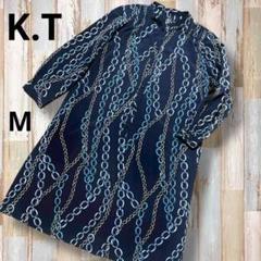 ケーティータカセキヨコ 総柄シャツワンピース チェーン柄 M 長袖 バンドカラー