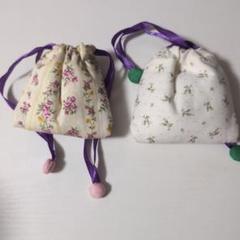 ハンドメイド花柄巾着袋2点セット