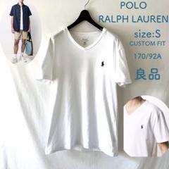 良品 ポロ ラルフローレン Tシャツ Vネック 白無地 S ポニーロゴ