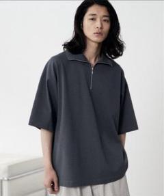 WYM LIDNM HALF ZIP LOOSE FIT TEEグレイッシュブル