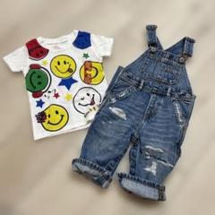 GAPクラッシュデニムオーバーオールとスマイルTシャツセット
