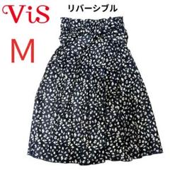 Vis ビス ネイビー 豹 ヒョウ レオパード フレアリボン リバーシブル M