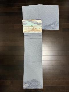 値下げ‼︎ セミアンティーク単訪問着・波柄◆帯・風景柄セット◆正絹 セミアンティーク単訪問着・波柄◇帯・風景柄セット◇正絹