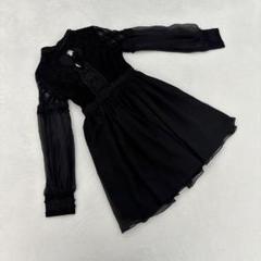 Bobon21 ワンピース レース ブラック 長袖 シフォン フリル付き M