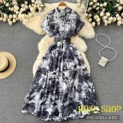 ワンピース　半袖　レディース　ドレス　レース　ロング　パーティー　花柄