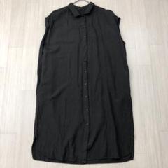 リネン混 レーヨン コットン フレンチスリーブ シャツワンピース M
