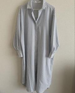 Samansa Mos2 blue ストライプ ロングシャツワンピースM