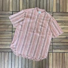 90s P.K.PRODUCT ストライプ スタンドカラー ハーフボタン シャツ