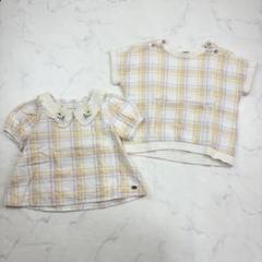 tete a tete　お揃いトップス　100㎝90㎝　チェック　花刺繍　ガーゼ