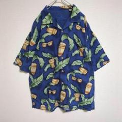 アロハシャツ トミーバハマ TommyBahama シルク リーフ 開襟 青