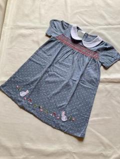 120 刺繍 襟付きシャーリングワンピース 女の子 フォーマル 水玉 半袖