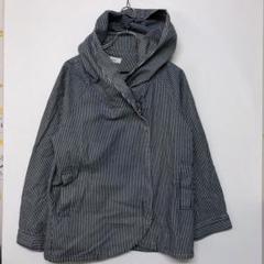 ヴィンテージライク 古着 変型デザイン フード付 ヒッコリーデニムジャケット