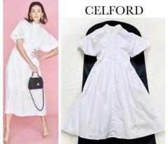 美品 CELFORD セルフォード タック ディティールワンピース 白 バルーン 美品 CELFORD セルフォード タックディティールワンピース 白