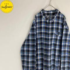 【長袖シャツ　チェック柄　タータンチェック　ビッグサイズ　青　USA古着】