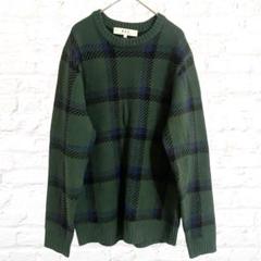 ブルースタンダード クルーネック ニット 長袖 ドロップショルダー チェック柄