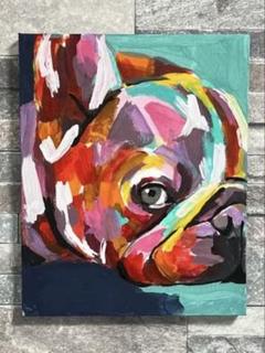 フレンチブルドック　犬の絵　カラフル絵画