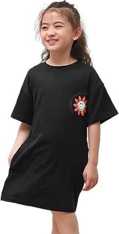 ️⭕️Tシャツワンピ【160 ブラック】花 バックプリント キッズ