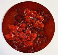 【再入荷！】 博古堂 鎌倉彫 花喰鳥 未使用 輪花 高さ2cm ф38cm 工芸品