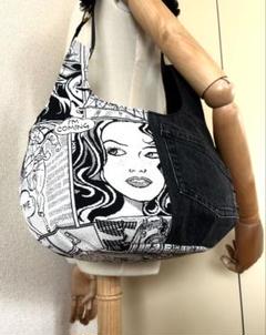 まいりさまオーダー品。アメコミまんまるデニムリメイクバッグ【ハンドメイド】 まいりさまオーダー品。アメコミまんまるデニムリメイクバッグ