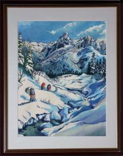 版画　山に入る日　横岳へ　杉山修　No.207 版画山に入る日横岳へ杉山修No.207
