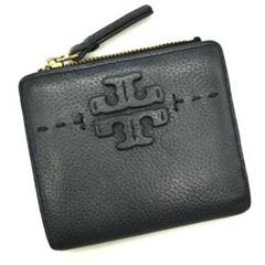 美品 TORY BURCH トリーバーチ 二つ折り財布 ネイビー レザー