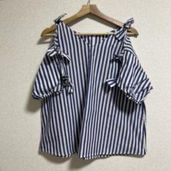 【ストライプトップス】リボン 肩出し シャツ OLIVE des OLIVE