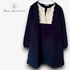 ★新品✨ボンメルスリー【38】ミニワンピース　レース切替　ネイビーf220