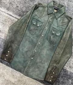 幻 衝撃の1着 超稀少種 深緑&茶 ラルフローレン 刺繍 レザーウエスタンシャツ