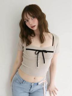 トップス andmary Natalie ribbon set gray ANDMARY】Natalie ribbon set