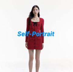 セルフポートレート ニットワンピース ❇️Selfportrait正規24セルフポートレートブルー赤ニット