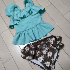 プティマイン　水着　100 ブルー　水色　女の子　セパレート　ビキニ　花柄
