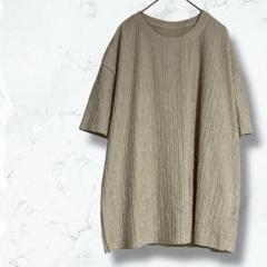 2287＊デイジー＊カットソー ベージュ L 半袖 しわしわ感 無地 シンプル