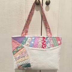 作家ハンドメイド パッチワークキルト ヴィンテージ 生地トートバッグ ハンドメイド パッチワークキルト フィードサック ビンテージ