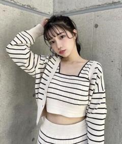 【PINUE】ボーダーニットセットアップ(ブラック) スカラニットセットアップ（BLACK） - PINUE
