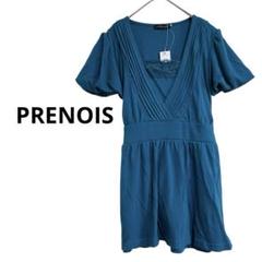 新品！【PRENOIS】半袖　トップス　重ね着風　レース　ターコイズブルー　春