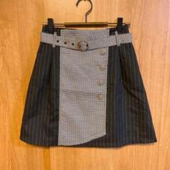 【TORTE】トルテ　ミニスカート　切り替え　ストライプ 千鳥柄　黒　F
