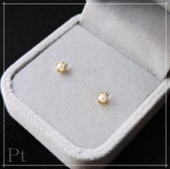 089Pt【高品質✨】ピアス　一粒パール　3mm　ゴールド　爪留め　小ぶり　ミニ