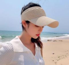 リブ編み　サンバイザー　ベージュ