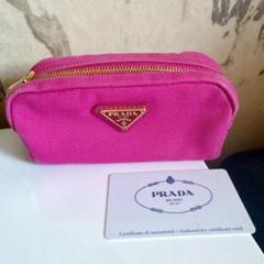 PRADA プラダ　デニム　ポーチ　ピンク　ギャランティーカードあり PRADA プラダ デニム ポーチ ピンク ギャランティーカードあり