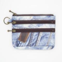 3段ファスナーポーチ*ジーパンf*3zip財布《ハンドメイド》ラミネート